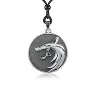 Glowing Witcher Necklace Medallion - Wolf School Hunter Vesemir 60cm Pendant, Medieval Fantasy Amulet for Witcher Cosplay, RPG Gaming Jewelry Gift for Men Women