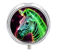Glowing Zebra Pill Box 3 Compartment Small Pill Case with Mirror for Purse & Pocket Travel Medicine Organizer Daily Medication Container Portable Pillbox Metal Medicine Box Round Meds Case