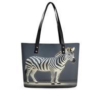 Glowing Zebra Tote Bag Large Soft Leather Purse with Zipper Lightweight Ladies Shoulder Handbag