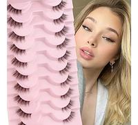 Glowingwin False Lashes Half Lashes Wispy Cat Eye Lashes with Clear Band Natural Transparent False Eyelashes 10 Pairs Handmade Corner Lashes 3/4 Strip Lashes Mink Fluffy Fake Lashes