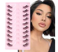 Glowingwin Half Cat Eye Lashes Natural Look Soft Corner 10 Pairs Strip Wispy 3/4 Handmade False Faux Mink Reusable Fluffy Fake Eyelashes