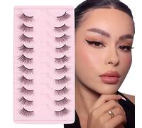 Glowingwin Half Wispy Cat Eye False Eyelashes - Natural Look 10 Pairs Soft 3/4 Corner Lashes - Handmade Strip Reusable Fluffy Faux Mink