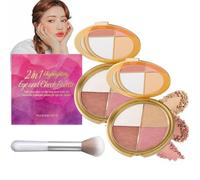 Glowjiu Glow Gallery Highlighting Eye and Cheek Palette, Eyeshadow and Highlighter Makeup, 4 In 1 Highlight Shades Makeup for Blush, Portable Compact Multi Purpose Makeup Palettes Contour Kit (2PC)