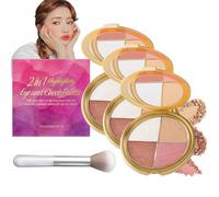 Glowjiu Glow Gallery Highlighting Eye and Cheek Palette, Eyeshadow and Highlighter Makeup, 4 In 1 Highlight Shades Makeup for Blush, Portable Compact Multi Purpose Makeup Palettes Contour Kit (3PC)