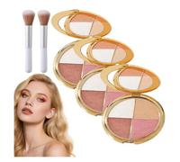 Glowjiu Glow Gallery Highlighting Eye & Cheek Palette,Metallic Shimmer Eye & Cheek Palette,Eyeshadow And Highlighter Makeup,4-In-1 Highlight Shades Makeup for Blush,M-akeup Palettes,Day Gifts (3PC)