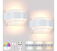 Glowlit Rechargeable Wall Lights Set of 2, Battery Operated, White
