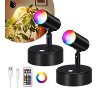 Glowlit RGBW Battery Spot Lights, 5500mAh Rechargeable Spotlights Indoor with Remote, Battery Operated Picture Lights for Wall, 13 Color Changing Dimmable LED Spot Lights for Plant Picture Party, 2 PC