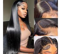 GLOWNINA 34 Inch 180% Denisty Straight Lace Front Real Hair Wigs, 13 x 6 HD Transparent Lace Front Wig, Pre-torn with Baby Hair, Human Hair Wigs