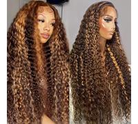 GLOWNINA Ombre Lace Front Wig Human Hair 13x4 HD Honey Blonde 180 Density 4/27 Deep Wave Lace Frontal Wig Glueless Human Hair Pre Plucked with Baby Hair 34 Inch
