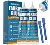 GLOWPOINT 100ml Fabric Glue, Extra Strong Fabric Glue for Clothes, Crafts, Upholstery, Material, Textile, Felt, and Badges, Clear, Machine Washable, No Sew Permanent Bond Fabric Adhesive 2 Pack