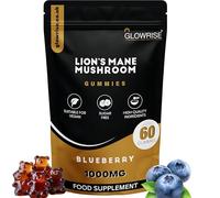 Glowrise Lions Mane Mushroom Gummies for Adults 60,000 mg Per Pack Vegan Supplements, Sugar Free Mushroom, Immune Support Gummies (Two Months Supply) Blueberry Flavor