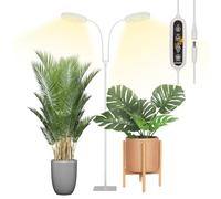 GLOWRIUM Grow Light with Stand,2-Head LED Plant Light for Indoor Plants, Full Spectrum Grow Lamp, 3/9/12H Timer, 6 Dimmable Levels, 3 Lighting Mode, Adjustable Height White