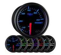GlowShift Black 7 Color 60 PSI Turbo Boost Gauge Kit - Includes Mechanical Hose, 1/8-27 NPT Fittings & Wiring - Multi-Color Display - Black Dial - Clear Lens - for Diesel Trucks - 2-1/16" 52mm
