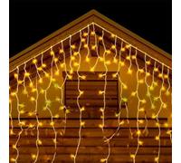 Glowster LED Icicle String Lights Powered by 3 AA Batteries and Produces a Warm White Light. 10m Length and 0.6m Width, Perfect for Cosy and Warm environments.