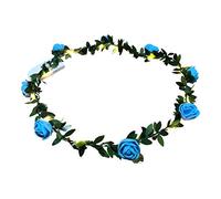 Glowtopia Light Up Floral Wreath Crown Garland with Warm White LEDs Flower Headband Wedding Decoration Festivals (Rosebud - Blue)