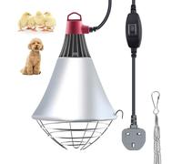 GlowUp 250W Poultry Heat Lamp for Chicks, Infrared Heat Lamp Holder 2 Modes Hign/Low Switch with 2m Wire UK Plug Poultry Heating Lampshade for Kennel Chicks Piggery (No Bulb!)