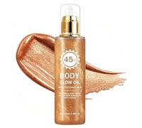 GlowUP Body Shimmer Oil with Coconut, SPF 45 Sunscreen, Gold Mica Shimmer Body Oil, Hydrating & Quick Absorption, Water Resistant for Face & Body, Summer Glow Essential