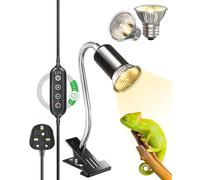 GlowUp Reptile Heat Lamp with Cycle Timer, UVA UVB Tortoise Heat Lamps with Clip, 360° Rotatable Reptile Basking Light for Reptiles Lizard, Turtle, Snake, Chameleon, E27 50W 2 Bulbs Includes