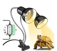 GlowUp Tortoise Heat Lamp,Dual-Head Reptile Heat Lamp with Cycle Timer,360° Rotatable Reptile Heat Lamp Holder,Heat Lamp with Clamp for Lizard,Chick,Bearded Dragon-No Bulb