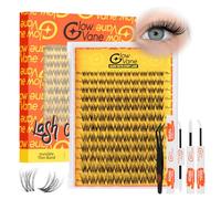 GlowVane Volume Cluster Lashes, D Curl, Lash Cluster, Eyelash Extensions, Easy at Home, Reusable Lash Cluster Set with Eyelash Glue and Eyelash Tweezers (Invisable D)