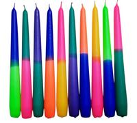 GLOWYBOX Colorful Candles Set of 10 Multicoloured Dip Dye Candles, Neon, Pastel, Rainbow Gradient, Unscented, Handmade in Germany, 24cm Long, Modern Vibrant Style, Gift for Adults, All Seasons