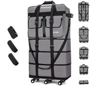 Gloyuda 130L Expandable Luggage, 40 Inch Suitcase with Wheels, Collapsible Luggage with Wheels, Rolling Duffle Bag with wheels, Foldable Suitcasewith2Handle Wrap 2Fixing Straps 1Shoulder Strap, gray