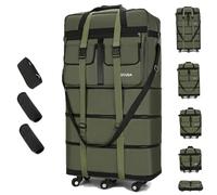 Gloyuda 130L Expandable Luggage, 40 Inch Suitcase with Wheels, Collapsible Luggage with Wheels, Rolling Duffle Bag with wheels, Foldable Suitcasewith2Handle Wrap 2Fixing Straps 1Shoulder Strap, Green