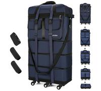 Gloyuda 130L Expandable Luggage, 40 Inch Suitcase with Wheels, Collapsible Luggage with Wheels, Rolling Duffle Bag with wheels, Foldable Suitcasewith2Handle Wrap 2Fixing Straps 1Shoulder Strap, Blue