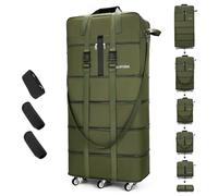 Gloyuda Expandable Foldable Luggage, 42'' Suitcase With Spinner Wheels, Rolling Duffle Bag with Wheels and Handle, Collapsible Luggage, With 2 Handle Wrap and 2 Fixing Straps, 1 Shoulder Strap, Green