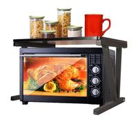 GLOYY 2-Tier Microwave Oven Rack, Heavy-Duty Load Black Metal Shelf for Kitchen Counter, Space Saving Organizer for Appliance & Dishes, Easy Assemble 15” Wide