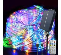 GLPE Solar String Lights Outdoor Waterproof, 66ft 200 LED Rope Lights USB & Solar Powered, 8 Modes Multicolor Fairy Lights with Remote for Christmas Garden Patio Deck Tree Pool Trampoline Wedding
