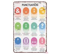 Glplokpj Classroom Decor High School Punctuation Poster Grammar Chart for Homeschool Educational Tin Sign Chic Art Wall Metal Funny Plaque Signs 8x12 inch