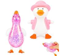 GLQYGZ 2 PCS Duck Squishy, Desktop Decoration for Focus Enhancement, Includes One Costume and One Lying Duck for Office Desk and Study Break, Soft Hand Object for Daily Use