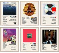 GLRSSN Kanye West Album Cover Signed Limited Posters Print Rapper Music Posters Canvas Wall Art Room Aesthetic Set of 6 for Teen and Girls Dorm Décor, 20cmx25cm (8inchx10inch)