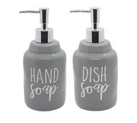 GlrYer 2 Pack Ceramic Hand & Dish Soap Dispenser Set, Refillable, Premium Kitchen & Bathroom Soap Dispenser, Grey, Rectangular, 3.5" L x 3.5" W x 7.5" H, Perfect for Counter Décor