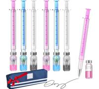 GLSAYZU 3/6/9/12Pcs Funny Syringe Ink Pens, Creative Vaccine Shaped Ballpoint Pens, Black Gel Ink Neutral Pen for Office, School and Home, Unique Nurse Accessories for Work (6pc)