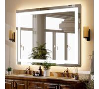 GLSLAND 30 x 40 inch LED Bathroom Mirror, Wall Mirror with Adjustable Light, with Anti-Fog Changing Mirror Switch, LED Light, Bright Colors, Mirror Hanging Horizontally or