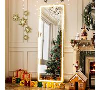GLSLAND LED Full Length Mirror 64" x 21" Full Body Mirror with Stand Wall Mounted Hanging Mirror with Lights Free Standing Floor Mirror for Bedroom,White