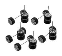 GLSTOY 1/64 Scale Alloy Rc Car Model Wheels Set with Silver Rubber Tires 5 Pair Including Star, Tree Fork B, 10-claw, 7-claw, 6-claw Designs for DIY Vehicle Rim Hub Axles Replacement