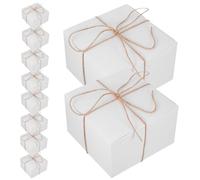 GLSTOY 10Pcs White Kraft Cardboard Present Boxes with Thickened Cardstock Business Packaging with Hemp Rope and Blank Tags Square Boxes for Weddings Birthdays Holidays