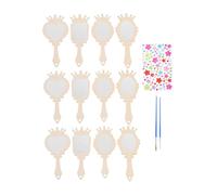 GLSTOY 12-Pack Wooden Mirrors for Kids Unpainted DIY Handheld Craft Mirrors Drill and Pens for Decoration