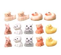 GLSTOY 14pcs Mini Resin Animal Figurines Cute Statues with Various Gestures Decorative Ornaments for Fairy Gardens Dollhouses and Collections