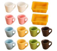 GLSTOY 14pcs Miniature Coffee and Tea Cups Resin Tiny Mugs with Plates Six Colors Miniature House Utensils and Decorative Dollhouse Accessories for Collectors