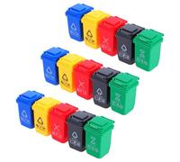 GLSTOY 15Pcs Miniature Dollhouse Trash Can Set with Opening Lids, Plastic Mini Recycle Bin and Garbage Sorting Accessories for Play and Desktop Decoration