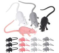 GLSTOY 16 Pcs Realistic Fake Mouse Plastic Decorative Rats for Halloween Party Garden Bedroom Ornaments Educational Props with Black White Grey Pink