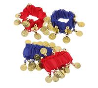 GLSTOY 2 Pairs Belly Dance Wrist Bands with Bells Red Royal Blue Arm Bracelets for Indian Dance Ballet Drama Performance Accessories for Women