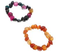 GLSTOY 2 Pcs Yoga Bracelets Set Irregular Red and Agate Beaded Stretch Bracelets for Women and Men, Natural Mixed Stone Wristbands for Meditation and Daily Wear