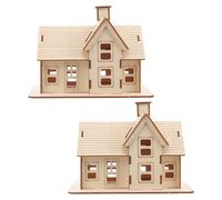 GLSTOY 2 Sets DIY Wooden Cottage Model Kits, 3D Miniature Cabin Puzzle for Adults, Paintable Assembly Wooden House Crafts, Creative Build-Your-Own Villa Decoration