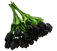 GLSTOY 20pcs Artificial Flower Bouquet Black Pu Tulips Realistic Lifelike Bouquet for Spring Flowers Artificial Decor for Wedding Centerpiece and Home Indoor Decoration