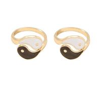 GLSTOY 2Pcs Adjustable Vintage Taiji Yin Yang Open Finger Rings for Women, Creative Chinese Style Statement Jewelry, Gold Tone Fashionable Decorative Rings